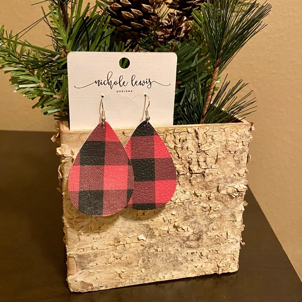 Leather Buffalo Plaid Earrings